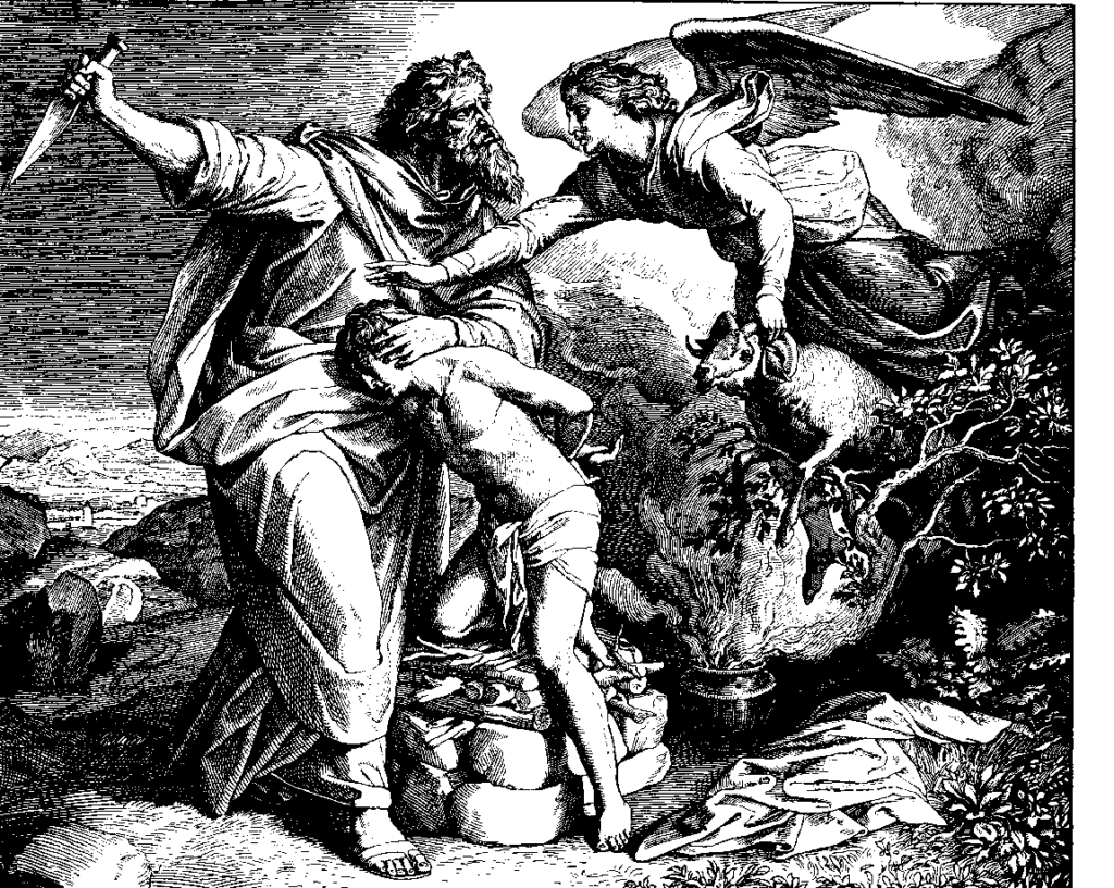 Abraão sendo impedido de sacrificar seu filho por um Anjo do Senhor. História da Salvação 3